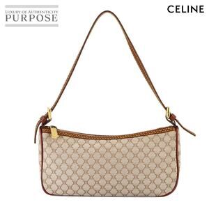 Celine Macadam Handbag Canvas Leather Beige Brown
